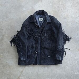 Vintage Pelle Cuir 80s Black Western Fringe Leather Suede Jacket XL